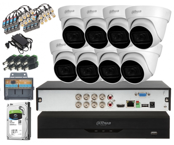 Zestaw monitoring domu Dahua 8 Kamer 2.1Mpx Full HD 2.8mm IR30 Mikrofon